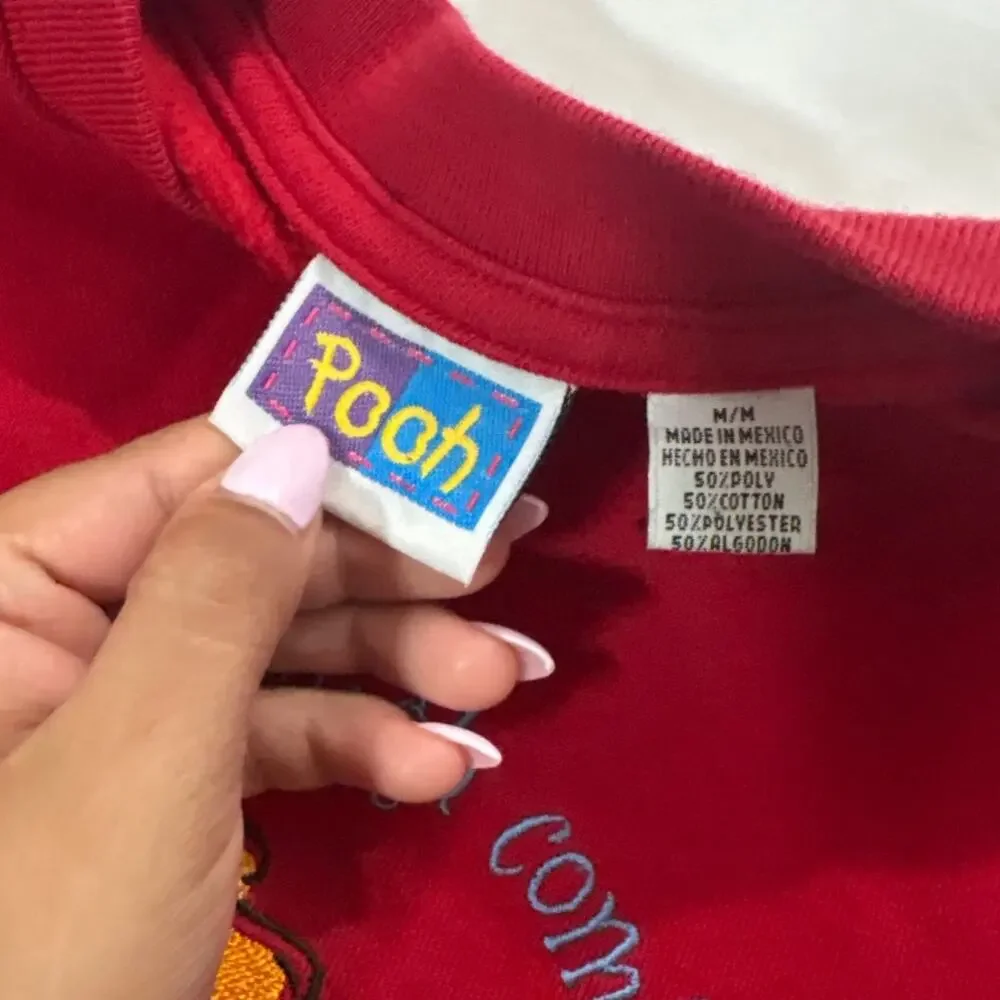 Vintage Disney Winnie the Pooh Kids Medium 7/8 Retro Nostalgic Embroidered Red